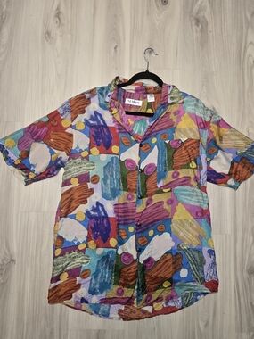 Vintage 90s Summa Silk 100% Silk Abstract Print Button-Up Shirt